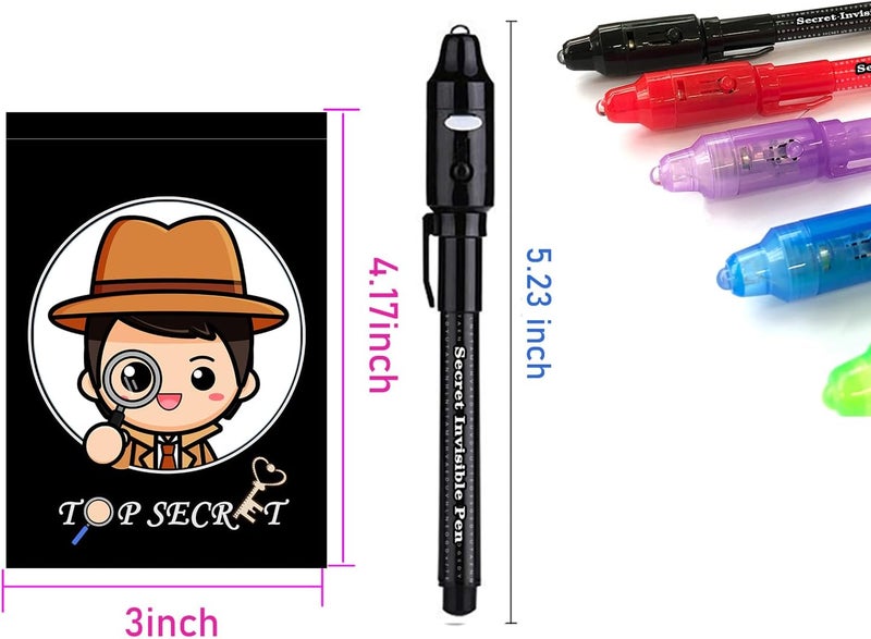 SCStyle 12 Pcs Party Favors | 6 Invisible Ink Pen and 6 Mini Notepads Spy Pen with UV Light Birthday Party,Writing Secret Information Easter Day Halloween Christmas Party Bag Gifts for Students - Image 2